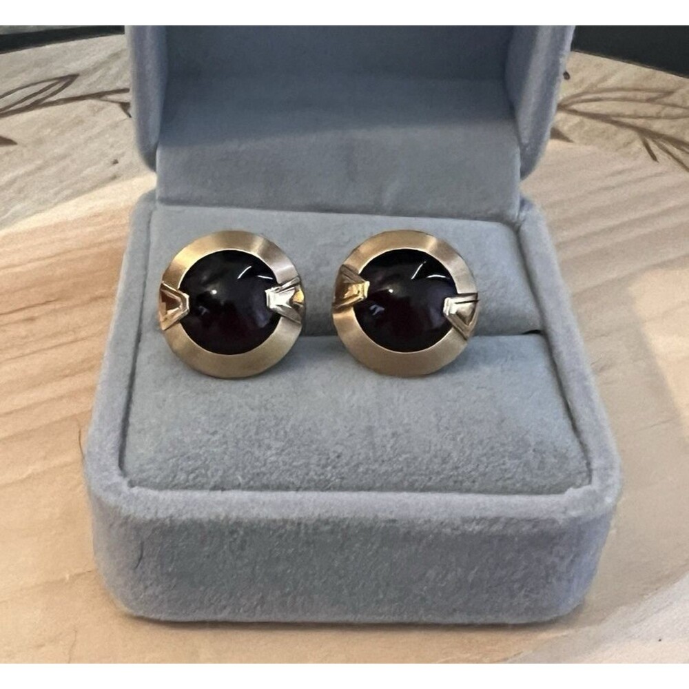 Vintage Swank Ruby Red Tone Cabochon 1/20 12k Gold Filled Cufflinks